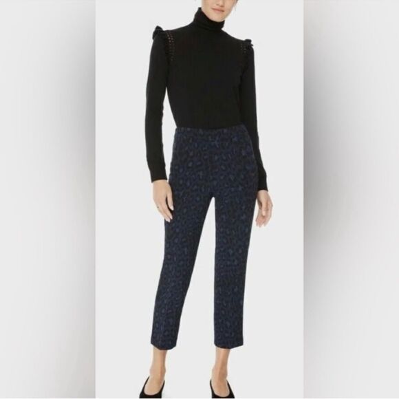 kate spade 16 Wild Ones Navy Blue Black Leopard Print Ankle Cropped Slacks - Picture 2 of 14